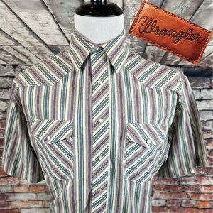 Wrangler Red Pinstriped Pearl Snap Western Shirt
